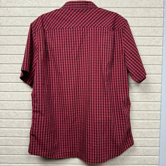 Red Black Gingham Short Sleeve Button Down Stretch Shirt Men’s XL - Picture 3 of 9